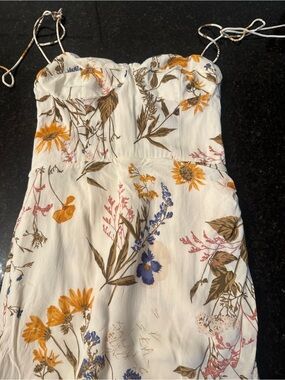 Reformation White Strapless Floral Sundress with Yellow & Blue Blooms